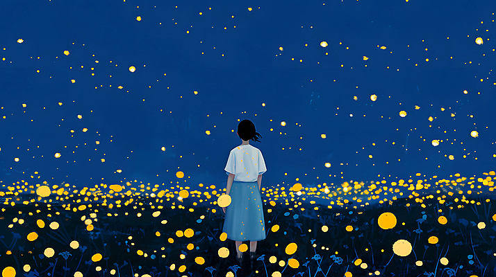 JPG 여자 꽃밭 야경 일러스트 청소년 자연 밤하늘 한명 초원 파란색 빛 평화 어둠 고요 반딧불이 십대여자한명만 국내일러스트 AI일러스트 AI콘텐츠 1 꽃 컬러 곤충 컨셉 하늘 사람 야간 생태계 여자한명만 십대여자만 파일형식 풍경_경치