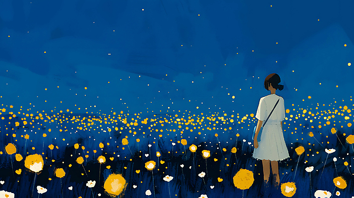 JPG 여자 꽃밭 야경 일러스트 청소년 자연 밤하늘 한명 초원 파란색 빛 평화 어둠 고요 반딧불이 십대여자한명만 국내일러스트 AI일러스트 AI콘텐츠 1 꽃 컬러 곤충 컨셉 하늘 사람 야간 생태계 여자한명만 십대여자만 파일형식 풍경_경치