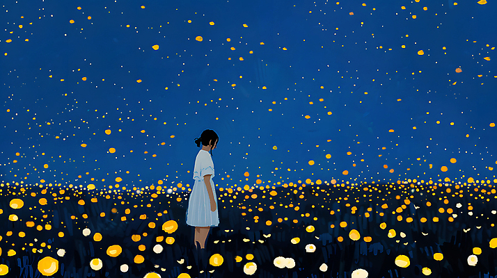 JPG 여자 꽃밭 야경 일러스트 청소년 자연 밤하늘 한명 초원 파란색 빛 평화 어둠 고요 반딧불이 십대여자한명만 국내일러스트 AI일러스트 AI콘텐츠 1 꽃 컬러 곤충 컨셉 하늘 사람 야간 생태계 여자한명만 십대여자만 파일형식 풍경_경치