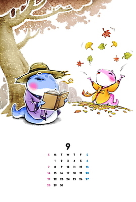 PSD 나무 낙엽 일러스트 나뭇잎 웃음 들기 사람없음 책 독서 달력 가을 뱀띠 뱀 던지기 졸음 한복 9월 동양화 밀짚모자 2025년 을사년 국내일러스트 푸른뱀캐릭터 식물 모자_잡화 한국전통 계절 감정 잎 파충류 모션 표정 미술 십이지신 날짜 전통의상 연도 뱀캐릭터 파일형식