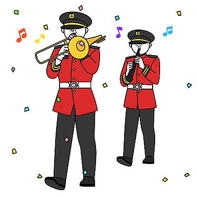 전신 남자 악기 연주 음표 일러스트 군대 들기 성인 두명 군인 군복 피리 꽃가루 트럼펫 군악대 성인남자만 국내일러스트 AI파일 직업 기호 음악 유니폼 모션 사람 목관악기 가루 금관악기 국군 남자만 성인만 파일형식 벡터