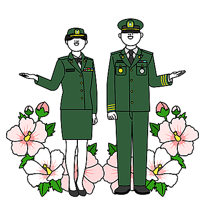 전신 여자 남자 일러스트 군대 안내 서기 성인 두명 군인 군복 육군 손뻗기 정복 성인만 국내일러스트 AI파일 직업 유니폼 모션 사람 국군 파일형식 벡터