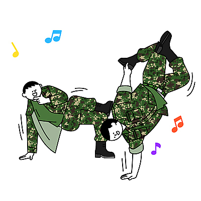 전신 남자 음표 일러스트 군대 성인 두명 축제 군인 춤 군복 비보이 성인남자만 국내일러스트 AI파일 직업 기호 음악 유니폼 문화예술 사람 국군 남자만 성인만 파일형식 벡터