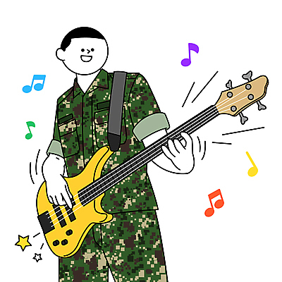 남자 연주 음표 일러스트 군대 한명 상반신 성인 축제 군인 군복 베이스기타 성인남자한명만 국내일러스트 AI파일 직업 1 기호 음악 유니폼 사람 기타 국군 남자한명만 성인남자만 파일형식 벡터