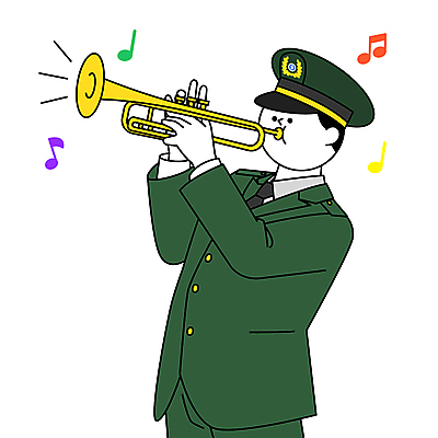남자 연주 음표 일러스트 군대 한명 상반신 성인 축제 군인 군복 트럼펫 군모 성인남자한명만 국내일러스트 AI파일 직업 1 기호 음악 유니폼 사람 금관악기 군용 국군 남자한명만 성인남자만 파일형식 벡터