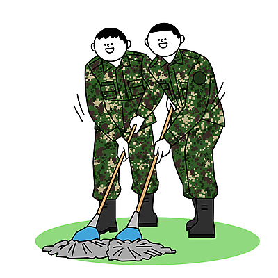 전신 남자 일러스트 군대 함께함 성인 두명 일상 생활 군인 군복 닦기 대걸레 성인남자만 바닥청소 국내일러스트 AI파일 직업 컨셉 유니폼 모션 사람 라이프 청소도구 청소 국군 남자만 성인만 파일형식 벡터