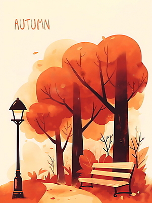 PSD 나무 공원 길 단풍 가로등 벤치 일러스트 자연 풍경 사람없음 빨간색 가을풍경 가을 국내일러스트 식물 계절 공공시설 컬러 잎 의자 생태계 파일형식 가을_계절