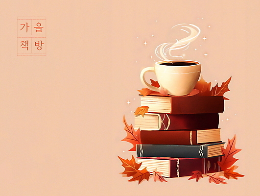 PSD 커피 단풍 낙엽 일러스트 나뭇잎 사람없음 책 독서 갈색 쌓기 가을 수증기 커피잔 서점 베이지색 국내일러스트 계절 음료 컬러 잎 모션 잔 상점 파일형식