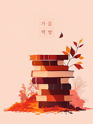 PSD 단풍 낙엽 일러스트 나뭇잎 사람없음 책 독서 갈색 쌓기 가을 서점 베이지색 국내일러스트 계절 컬러 잎 모션 상점 파일형식