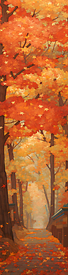 JPG 단풍 낙엽 일러스트 자연 단풍나무 나뭇잎 풍경 사람없음 빨간색 가을풍경 산책로 가을 숲 숲길 데크 국내일러스트 AI일러스트 AI콘텐츠 나무 계절 길 컬러 잎 생태계 파일형식 가을_계절