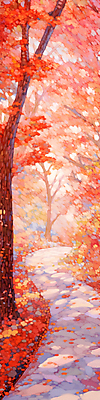 JPG 단풍 낙엽 일러스트 자연 단풍나무 나뭇잎 그림자 풍경 사람없음 빨간색 가을풍경 산책로 가을 숲 숲길 국내일러스트 AI일러스트 AI콘텐츠 나무 계절 길 컬러 잎 생태계 파일형식 가을_계절