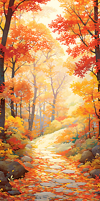 JPG 단풍 낙엽 일러스트 자연 단풍나무 나뭇잎 풍경 사람없음 빨간색 가을풍경 산책로 가을 돌_바위 숲 숲길 국내일러스트 AI일러스트 AI콘텐츠 나무 계절 길 컬러 잎 생태계 파일형식 가을_계절