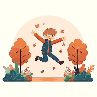 전신 남자 어린이 단풍 낙엽 잎 일러스트 단풍나무 한명 미소 소년 점프 만세 가을 즐거움 소년한명만 국내일러스트 AI파일 나무 식물 1 계절 감정 모션 표정 사람 남자한명만 소년만 파일형식 벡터