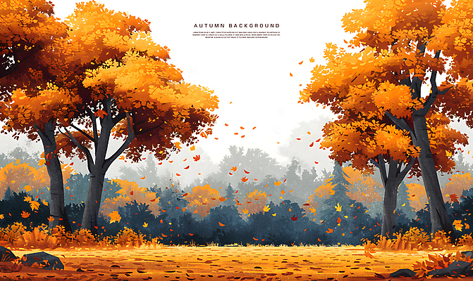 PSD 낙엽 일러스트 자연 단풍나무 수채화 풍경 초원 사람없음 주황색 가을 풍경화 국내일러스트 나무 계절 컬러 단풍 잎 그림 생태계 파일형식
