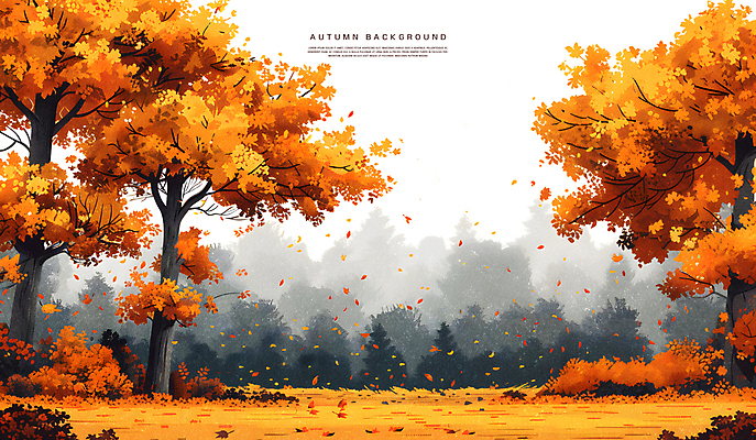 PSD 낙엽 일러스트 자연 단풍나무 수채화 풍경 초원 사람없음 주황색 가을 풍경화 국내일러스트 나무 계절 컬러 단풍 잎 그림 생태계 파일형식