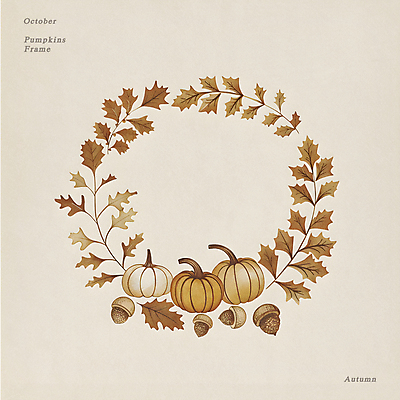 PSD 편집이미지 단풍 낙엽 잎 자연 호박 수채화 프레임 사람없음 장식 가을 원형 도토리 베이지색 이미지편집 도형 식물 계절 컬러 채소 견과류 생태계 파일형식