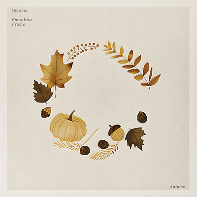 PSD 편집이미지 단풍 낙엽 잎 자연 호박 수채화 프레임 사람없음 장식 가을 원형 도토리 베이지색 이미지편집 도형 식물 계절 컬러 채소 견과류 생태계 파일형식