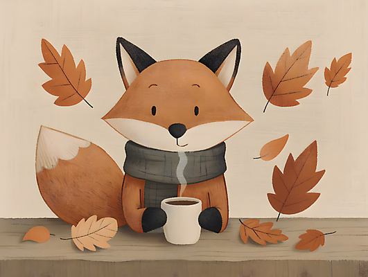 JPG 단풍 낙엽 일러스트 나뭇잎 사람없음 귀여움 목도리 마시기 가을 수증기 포근함 커피잔 나무탁자 여우캐릭터 국내일러스트 AI일러스트 AI콘텐츠 잡화 계절 커피 동물캐릭터 컨셉 잎 모션 탁자 잔 감각 여우 파일형식