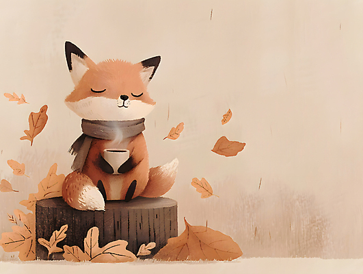 JPG 단풍 낙엽 일러스트 나뭇잎 앉기 사람없음 귀여움 눈감음 목도리 마시기 가을 수증기 포근함 커피잔 나무밑둥 여우캐릭터 카피스페이스 국내일러스트 AI일러스트 AI콘텐츠 나무 잡화 계절 커피 동물캐릭터 컨셉 잎 모션 잔 공백 감각 여우 파일형식