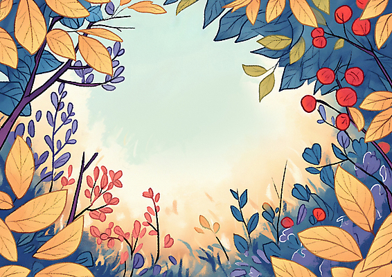 JPG 나무 열매 단풍 낙엽 일러스트 자연 하늘 나뭇잎 프레임 밝음 사람없음 가을 색감 국내일러스트 AI일러스트 AI콘텐츠 식물 계절 잎 생태계 파일형식