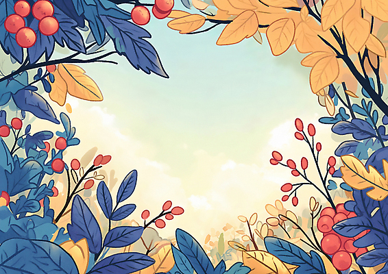 JPG 나무 열매 단풍 낙엽 일러스트 자연 하늘 나뭇잎 프레임 사람없음 가을 국내일러스트 AI일러스트 AI콘텐츠 식물 계절 잎 생태계 파일형식