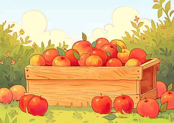 JPG 농업 일러스트 나뭇잎 사람없음 수확 가을 신선 사과 나무상자 가득함 담기 풀숲 많음 국내일러스트 AI일러스트 AI콘텐츠 계절 산업 컨셉 잎 과일 모션 상자 숲 파일형식