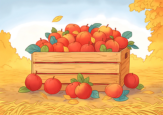 JPG 농업 일러스트 나뭇잎 초원 사람없음 수확 가을 신선 사과 나무상자 가득함 담기 많음 국내일러스트 AI일러스트 AI콘텐츠 계절 산업 컨셉 잎 과일 모션 상자 파일형식