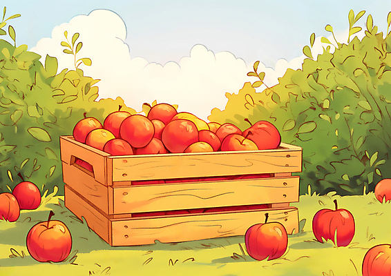 JPG 농업 일러스트 나뭇잎 사람없음 수확 가을 신선 사과 나무상자 가득함 담기 풀숲 많음 국내일러스트 AI일러스트 AI콘텐츠 계절 산업 컨셉 잎 과일 모션 상자 숲 파일형식