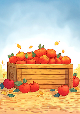 JPG 농업 일러스트 나뭇잎 초원 사람없음 수확 가을 신선 사과 나무상자 가득함 담기 많음 국내일러스트 AI일러스트 AI콘텐츠 계절 산업 컨셉 잎 과일 모션 상자 파일형식