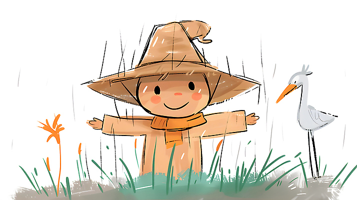 JPG 꽃 일러스트 조류 미소 초원 사람없음 농장 귀여움 농촌 풀 밀짚모자 허수아비 국내일러스트 AI일러스트 AI콘텐츠 식물 동물 모자_잡화 컨셉 농업 표정 시골 파일형식