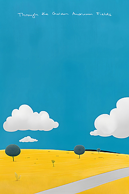 JPG 나무 구름 길 여유 일러스트 자연 하늘 풍경 사람없음 파란색 노란색 평화 시골 언덕 심플 드넓은 국내일러스트 AI일러스트 AI콘텐츠 자연요소 식물 감정 컬러 컨셉 생태계 파일형식