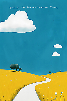 JPG 나무 구름 길 여유 일러스트 자연 하늘 풍경 사람없음 파란색 노란색 평화 시골 언덕 심플 드넓은 국내일러스트 AI일러스트 AI콘텐츠 자연요소 식물 감정 컬러 컨셉 생태계 파일형식