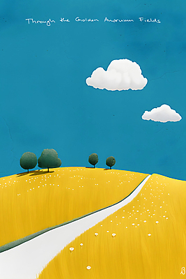 JPG 나무 구름 길 여유 일러스트 자연 하늘 풍경 사람없음 파란색 노란색 평화 시골 언덕 심플 드넓은 국내일러스트 AI일러스트 AI콘텐츠 자연요소 식물 감정 컬러 컨셉 생태계 파일형식