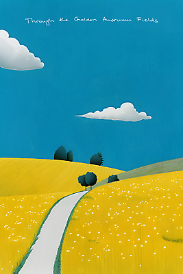 JPG 나무 구름 길 여유 일러스트 자연 하늘 풍경 사람없음 파란색 노란색 평화 시골 언덕 심플 드넓은 국내일러스트 AI일러스트 AI콘텐츠 자연요소 식물 감정 컬러 컨셉 생태계 파일형식