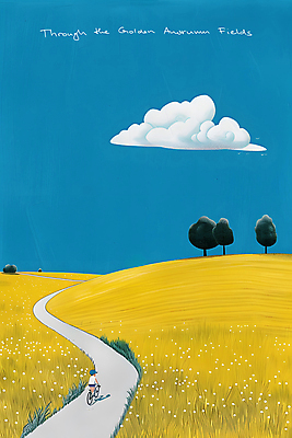 JPG 나무 구름 길 여유 일러스트 자연 하늘 풍경 사람없음 파란색 노란색 평화 시골 언덕 심플 드넓은 국내일러스트 AI일러스트 AI콘텐츠 자연요소 식물 감정 컬러 컨셉 생태계 파일형식