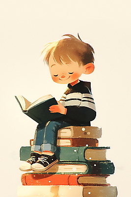 JPG 전신 남자 행복 여유 어린이 일러스트 한명 앉기 소년 책 독서 갈색 쌓기 교양 가을 상상력 소년한명만 국내일러스트 AI일러스트 AI콘텐츠 1 계절 감정 컬러 모션 사람 남자한명만 소년만 파일형식