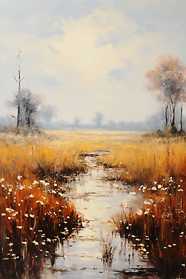 JPG 나무 구름 꽃 호수 일러스트 하늘 붓터치 수채화 초원 사람없음 갈색 노을 풀 가을배경 국내일러스트 AI일러스트 AI콘텐츠 자연요소 식물 컬러 백그라운드 파일형식 가을_계절