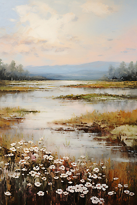 JPG 나무 구름 꽃 호수 일러스트 하늘 붓터치 수채화 초원 사람없음 갈색 노을 풀 가을배경 국내일러스트 AI일러스트 AI콘텐츠 자연요소 식물 컬러 백그라운드 파일형식 가을_계절