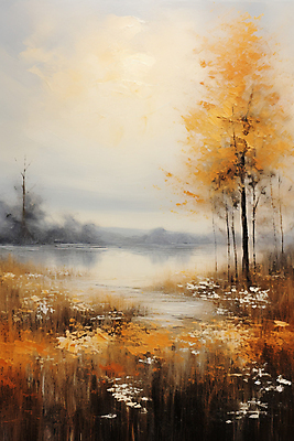 JPG 나무 구름 꽃 호수 일러스트 하늘 붓터치 수채화 초원 사람없음 갈색 노을 풀 가을배경 국내일러스트 AI일러스트 AI콘텐츠 자연요소 식물 컬러 백그라운드 파일형식 가을_계절