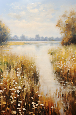 JPG 나무 구름 꽃 호수 일러스트 하늘 붓터치 수채화 초원 사람없음 갈색 노을 풀 가을배경 국내일러스트 AI일러스트 AI콘텐츠 자연요소 식물 컬러 백그라운드 파일형식 가을_계절