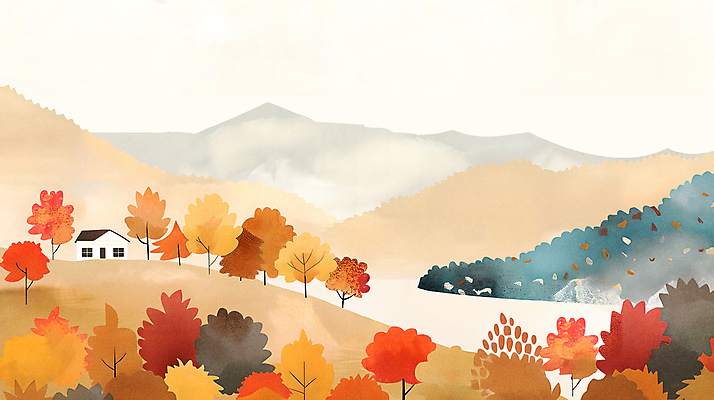 PSD 나무 단풍 일러스트 자연 산 주택 풍경 사람없음 가을 언덕 가을배경 국내일러스트 식물 계절 백그라운드 잎 건물 생태계 파일형식 가을_계절