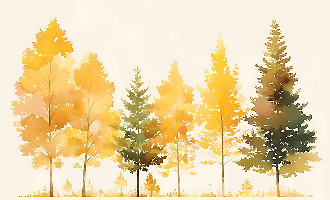 JPG 나무 잎 일러스트 자연 수채화 풍경 사람없음 노란색 가을 숲 풍경화 국내일러스트 AI일러스트 AI콘텐츠 식물 계절 컬러 그림 생태계 파일형식