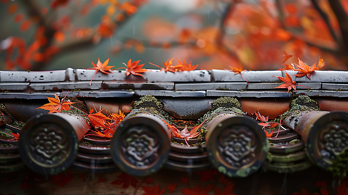 JPG 편집 편집이미지 계절 단풍 낙엽 휴식 기와 사람없음 합성 편집소스 편집실사 AI포토 AI콘텐츠 컨셉 잎 CG 파일형식