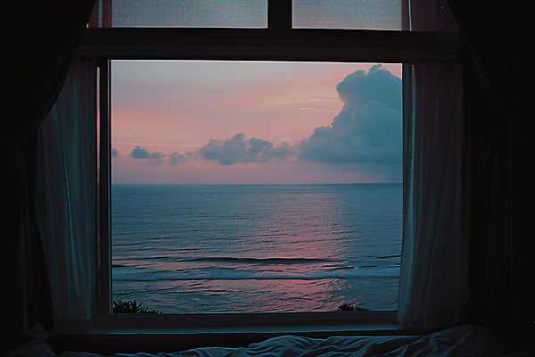 JPG 편집이미지 바다 창문 휴식 풍경 사람없음 야외 일몰 편안함 창가 편집실사 AI포토 AI콘텐츠 컨셉 노을 감각 CG 파일형식