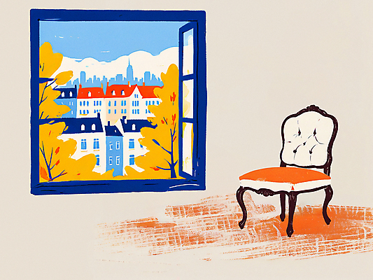 PSD 단풍 의자 일러스트 창문 휴식 풍경 사람없음 건물 컬러풀 가을 도시 국내일러스트 건축물 계절 컬러 가구 컨셉 잎 파일형식