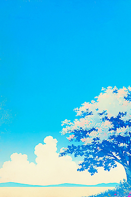 JPG 나무 구름 바다 일러스트 하늘 그림자 풍경 해변 사람없음 파란색 그늘 국내일러스트 AI일러스트 AI콘텐츠 자연요소 식물 컬러 파일형식