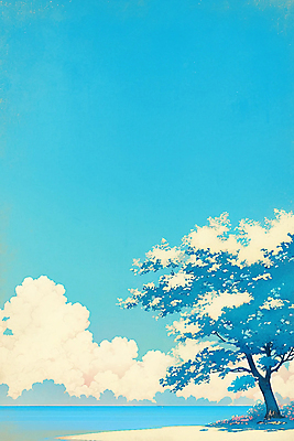 JPG 나무 구름 바다 일러스트 하늘 그림자 풍경 해변 사람없음 파란색 그늘 국내일러스트 AI일러스트 AI콘텐츠 자연요소 식물 컬러 파일형식