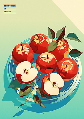 포스터 음식 잎 과일 일러스트 사람없음 가을 사과 감성 유리그릇 국내일러스트 AI파일 식물 그릇 계절 컨셉 유리 파일형식 벡터