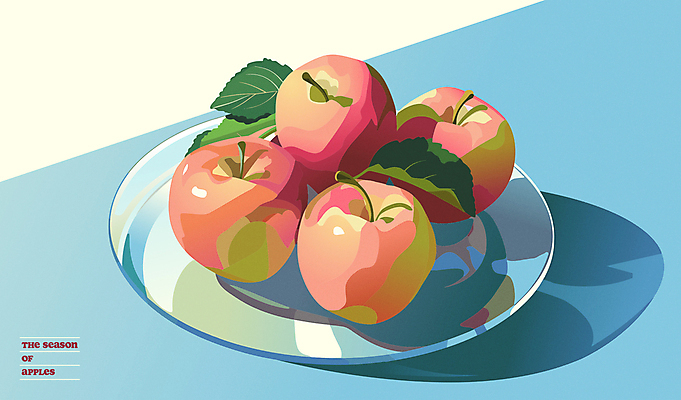 포스터 음식 잎 과일 일러스트 사람없음 사과 감성 유리그릇 국내일러스트 AI파일 식물 그릇 컨셉 유리 파일형식 벡터