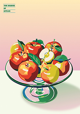 포스터 음식 잎 과일 일러스트 사람없음 사과 감성 유리그릇 국내일러스트 AI파일 식물 그릇 컨셉 유리 파일형식 벡터